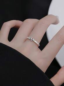 1pc S925 Sterling Silver Hollow Geometric Zirconia Ring, Women's Fashion Niche Design Minimalist Ins Style Adjustable Open Ring, Elegant Gift - Geometry - View 4