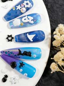 50件/包 海洋系列3D美甲装饰品，黑白美人鱼、海星、贝壳美甲饰品，DIY美甲配件 - 彩色 - 查看 1