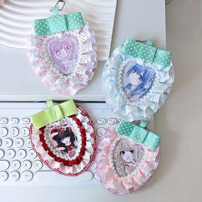 Handmade Strawberry Angel Wings Card Holder - DIY Strawberry Lace Small Card/Photo Holder - Suitable For Bedroom Desk Decor, Storage, Backpack Hanging Photo Display