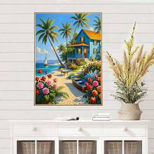 Bộ tranh đính đá 5D tự làm hình phong cảnh hoa lá nhà tranh ven biển, 1 bộ, [30*40cm/11.8*15.7in] [40*50cm/15.7/19.7in], Thích hợp cho người lớn mới bắt đầu tự làm tranh khảm đá, tranh thủ công đính đá toàn bộ, trang trí tường cho phòng khách, phòng ngủ, văn phòng, quà tặng bất ngờ cho gia đình và bạn bè, không khung. - Không có khung - Xem 3