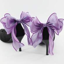2个极简奢华布艺闪光鱼尾仙女蝴蝶结可拆卸鞋夹 - 紫色 - 查看 1