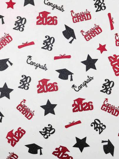 15g Glitter Graduation Confetti Class Of 2026, Black And Red Graduation Decorations, Grad Cap Star Congrats Grad Diploma Table Scatter For Grad Party Decorations 2026.