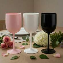 Ly rượu vang chân đế bằng nhựa 16oz, không vỡ/chống vỡ, có thể tái sử dụng, an toàn thực phẩm, dùng được trong máy rửa chén, thích hợp cho sinh nhật và tiệc tùng (Hồng, Đen, Trắng) - Xem 3