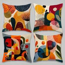 4 件套现代抽象几何图案抱枕套 - 彩色方形装饰枕套，拉链封口，双面印花，鲜艳的橙色、绿色、蓝色、粉色、黄色、红色、黑色、白色，适用于沙发、床、汽车、客厅、卧室装饰，可机洗柔软面料（不含枕芯），装饰枕套 - 彩色 - 查看 8