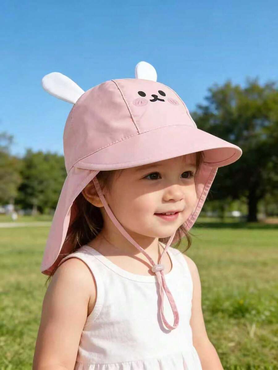 1pc Infant & Toddler Cartoon Animal Design Lightweight Sun Protection Neck Flap Cap, Breathable For Spring/Summer - 1PC - View 1