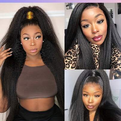 Tóc giả thẳng xoăn tự nhiên làm từ tóc thật, độ dày 200% - Tóc đã được tỉa sẵn, phần ren phía trước trong suốt 13x4 dành cho nữ, tóc thẳng Yaki phù hợp với nhiều tông màu da, nhiều độ dài từ 8-34 inch, tóc giả dễ đội, kết cấu Yaki, tóc thẳng xoăn, tóc giả thẳng xoăn làm từ tóc thật với phần ren phía trước trong suốt 13x4 - Kiểu dáng tự nhiên dành cho nữ, độ dày 200% - Phù hợp cho sử dụng hàng ngày và các sự kiện đặc biệt (Tóc giả kiểu bob 8-16 inch)