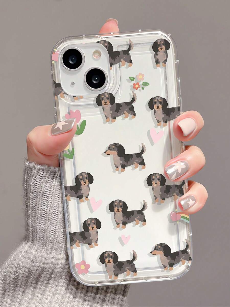 1pc Fashionable Puppy Heart Pattern Transparent TPU Cushion Shock-Absorbing Phone Case Compatible With IPhone 16/16Pro/16Plus/15/15ProMax/15Pro/11/12/13/14ProMax/12Mini/13Mini/11Pro/11ProMax/12Pro/12ProMax/13Pro/13ProMax/14Pro/14ProMax, Soft Case With Elegant Touch - Multicolor - View 1
