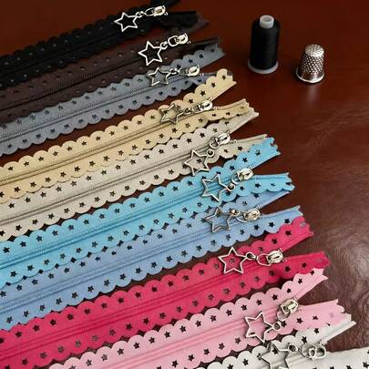 6pcs Hollow Star Lace Zipper Pulls, Girly Wavy Edge Pentagram Zipper Heads, Suitable For Handicrafts, Sewing Projects, Fashion Decorations, Jackets, Bags, Handmade Bags, DIY Craft Supplies - Mixed Colors