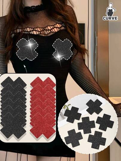 6 Pairs Women's Sexy Cute X-Shaped Glitter Adhesive Nipple Covers, Self-Adhesive Bra Accessories, Shiny Aesthetic Discreet Stickers For Rave Party & Daily Wear