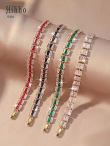 Hihho 1 pieza Elegante pulsera de tenis con brillo, diseño de cadena cuadrada y trapezoidal, pulsera de con circonita incrustada, adecuada para niñas, regalo para vacaciones, boda, compromiso, fiesta de aniversario - Pulsera de tenis - Ver 6