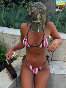 25SS Summer: New Bikini Vacation, Two-Piece Beach Fashion Printed Bikini Suitable Swimming Pools, Beaches, Vacations, Spring And Summer, Valentine's Day, And Parties - Pink - View 2