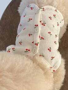 Cute Cherry Print Pet Vest - Soft Comfortable Stretchy Button Pet Vest Suitable For Small & Medium Dogs Cats, Lightweight Breathable Pet Clothing For Spring & Summer - White - View 11