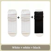 1/2/3双装白色过膝长筒袜，蕾丝袜，适合搭配高筒靴，春夏过膝长筒袜 - 彩色 - 查看 14