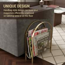 MyGift Revistero con Estructura de Metal en Tono latón y cuadricula de Metal. Revistero con diseño clásico en Tono latón y con Malla de Metal - latín - Ver 4