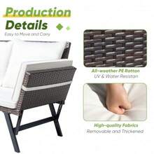 Outdoor Sofa Woven Rattan Patio Furniture Convertible Daybed Or Double Chair With Adjustable Armrests Cushions And Pillows For Yard Porch Pool Brown Lounger And Beige Pillowcase - 棕色躺椅和米色枕頭套 - 查看 8