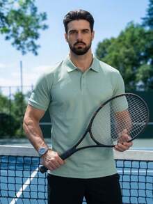 Men's Golf Polo Shirt, Fashion Business Casual Printed Short Sleeve Polo With Button Design - Green - View 1