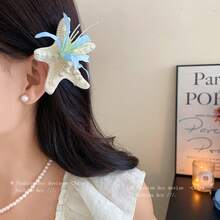 Diamond-Studded Fabric Starfish And Flower Side Clip, Hairpin For Beach Travel Photography, Niche Exquisite Hair Accessory For Women, Versatile Design - Kẹp tóc - màu hồng - Xem 3