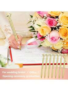 12/6pcs Artificial Crystal Diamond Pens, Metallic Glitter Pens, Cute Ball Pens, Beautiful Wedding Pens, For Party, Office, School, Back To School - One Size - View 6
