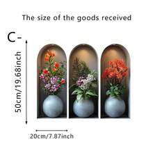 3pcs 3D Arched Flower Vase Wall Stickers, Removable Self-Adhesive Waterproof PVC Decals, Suitable For Sofa Backdrop, Office, Corridor, Entrance And Indoor Art Decoration - Arched Floral Wall Stickers - View 12
