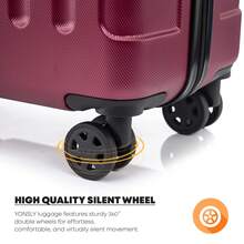 YONSLY 4‑Piece Suitcase Set 16/20/24/28 Inches With Wheels 360° Combination Lock Double Zipper Mesh Pocket Soft Rubber Handle For Vacations And Family - 酒紅色 - 查看 4