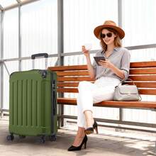 YONSLY 4-Piece Wheeled Suitcase Set With 360° Wheels, Combination Lock, Robust Double Zipper, Mesh Pocket, Soft Rubber Handle, 16/20/24/28 Inch Trolley Suitcase, Hard Shell Carry-On Luggage Set (4-Piece Set, S, M, L & XL) - 橄欖綠 - 查看 7