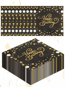 20张双层加厚黑金生日快乐图案餐巾纸，黑色一次性餐巾纸，金色生日快乐设计，一次性派对餐巾纸，适用于生日、结婚纪念日、毕业派对、周年纪念日和主题派对的装饰 - A - 查看 5