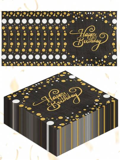20pcs-2-Ply Thick Black & Gold Happy Birthday Pattern Lunch Napkins,Black Disposable Napkins With Golden Happy Birthday Design,Disposable Party Napkins, Decoration For Birthday, Wedding Anniversary, Graduation Party, Anniversaries & Themed Parties