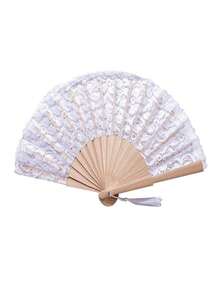 1pc Customized Lace Folding Fan, Exquisite Hollow Lace Foldable Fan, Vintage Palace Style Dance Fan, Classical Double-Layer Lace Fan For Wedding, Lolita Lace Fan, Tassel Folding Fan, Performance & Daily Use, Customized Wedding Accessory - Multicolor - View 16