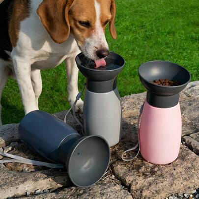 Two-In-One Dogs Water Bottle And Food Container,Portable Dog&Cat Drinking Cup,Hand-Free Pet Water Bowl,For Outdoor Walking Hiking Camping