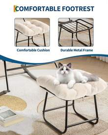 Silla Mecedora Huevo con Puff - Marco de Acero Resistente y Cojín Grueso, Soporta 400 lbs - Ideal para Terraza, Balcón, Sala o Dormitorio. - Beis - Ver 6