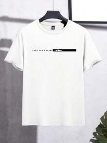 Camiseta de manga corta cuello redondo de ajuste slim con gráfico minimalista para hombres - Blanco - Ver 2