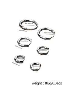 3pcs/Set Stainless Steel Basic Hoop Earrings, 8mm/10mm/12mm Earring Set For Women - Silver - View 6