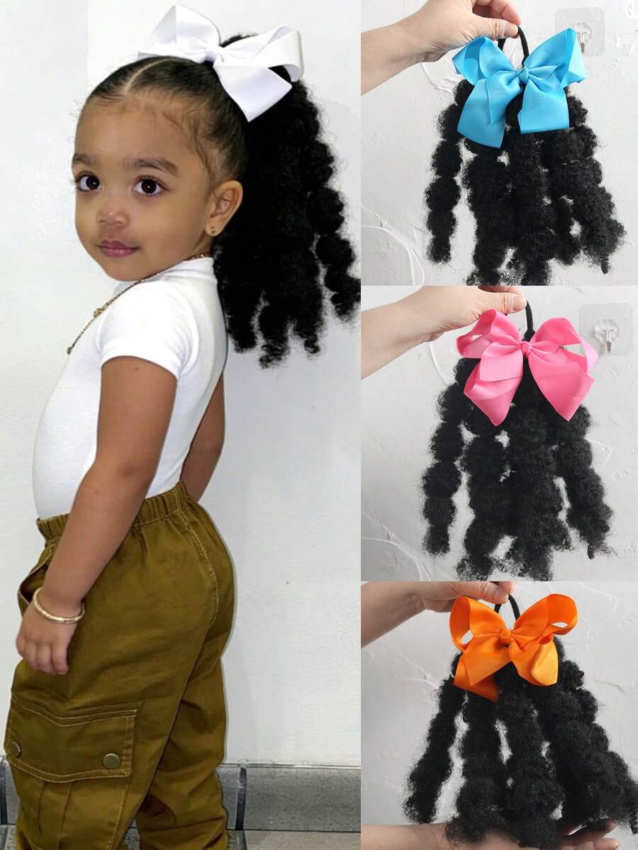 1个8英寸蓬松柔软可爱弹力带扭辫马尾辫，适合女孩和儿童