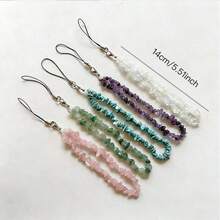 1条时尚天然水晶手机挂绳，玛瑙、紫水晶、绿松石、粉晶串珠手机带，女士配饰礼品 - 彩色 - 查看 4