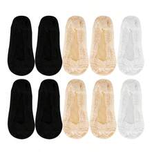 1/5/10双装女士夏季轻薄透气网眼镂空钩扣花朵硅胶防滑蕾丝船袜 - 彩色 - 查看 18