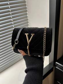 时尚纯色菱格纹翻盖小方包，时尚PU链条斜挎包，女士时尚流苏装饰迷你单肩包钱包，适合购物 - 黑色 - 查看 11