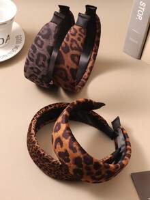 1件复古宽边豹纹天鹅绒发箍，时尚优雅发箍发夹，女士日常佩戴防滑高冠头饰 - 彩色 - 查看 4