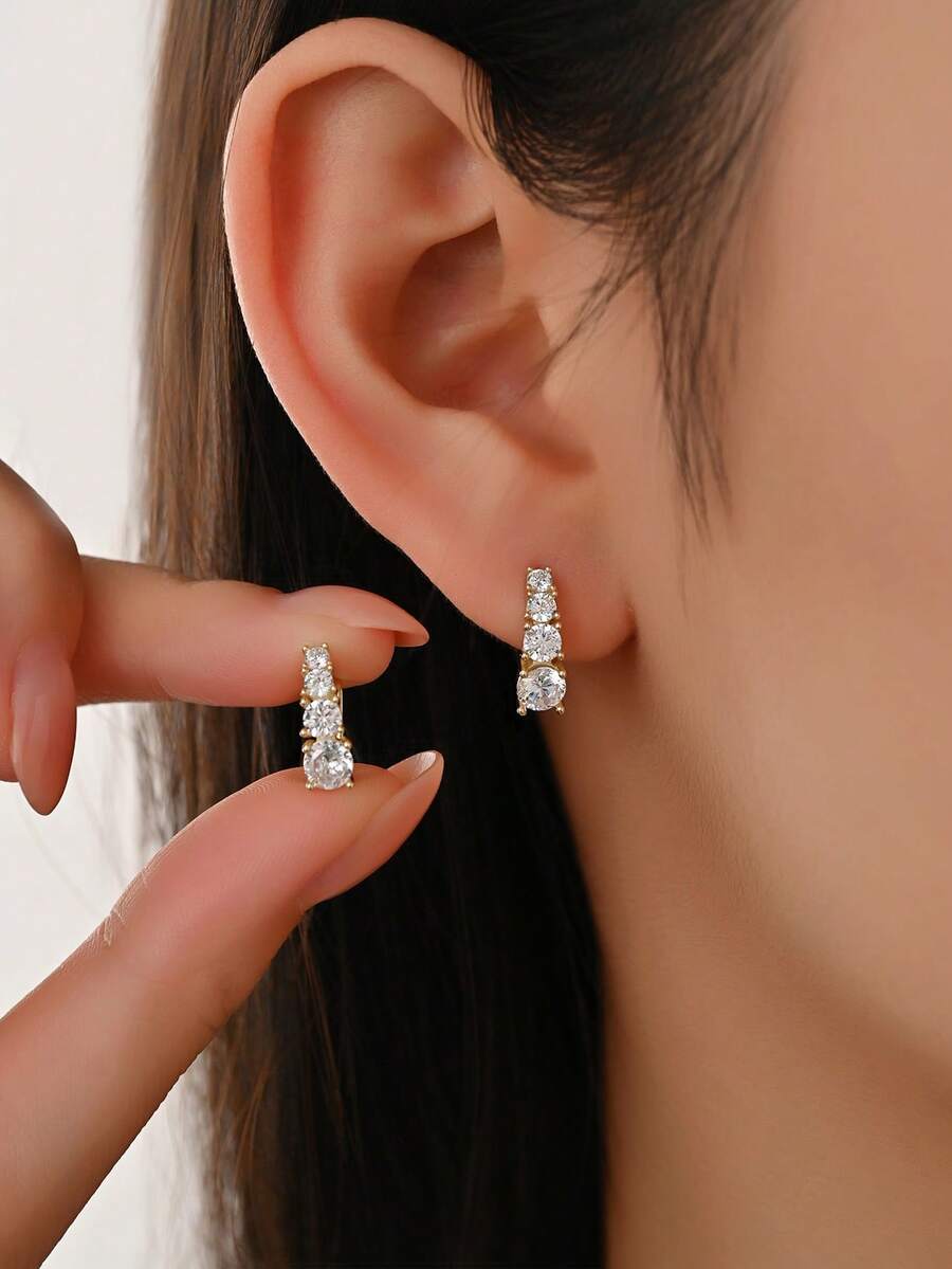1 Pair S925 Sterling Silver Minimalist Geometric Zirconia Earrings, Suitable For Commuting, Dating, Daily Wear, Versatile And Elegant Design - Earrings - View 1