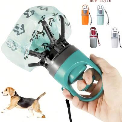 Dụng cụ hốt phân chó cầm tay cải tiến kèm hộp đựng túi đựng chất thải - Chất liệu nhựa bền, màu xanh lục, thiết kế hình móng vuốt giúp thu gom chất thải hiệu quả, bao gồm túi đựng rác chống rò rỉ, lý tưởng cho sử dụng ngoài trời.