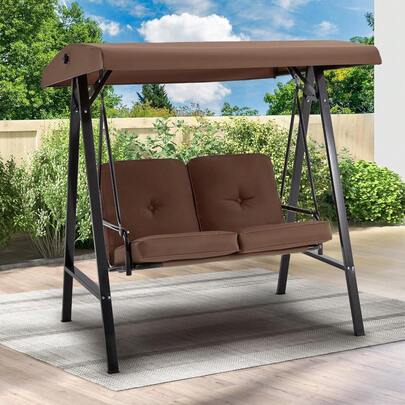 YODOLLA 2 Seater Garden Swing Chair With Adjustable Canopy & Cushions - Outdoor Swing Bench For Patio/Backyard