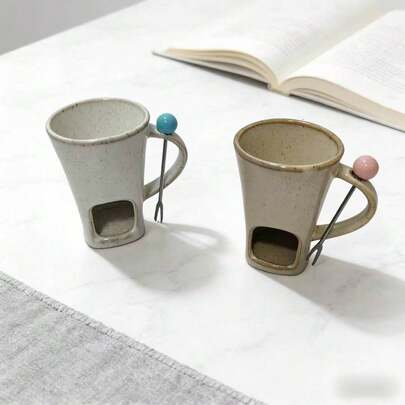 Chocolate Melting Cup Set (With Fork), Can Be Used As A Regular Cup Or Chocolate Fondue Cup. This Unique Melting Cup Design Makes It An Ideal Gift For Birthdays, Weddings, And Other Occasions.