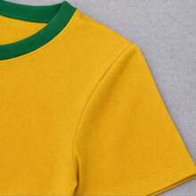 Cropped T-Shirt Brazil Print Top Blouse Round Neck Short Sleeve World Cup  Brazil  Fans - 黃色 - 查看 3
