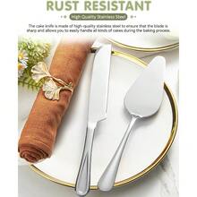 2-Piece Premium Cake Cutting Set, Exquisite Knife And Server With Serrated Design, Includes Cake Knife And Pie Spatula For Pastry, Pizza And Desserts (Gold) - View 9