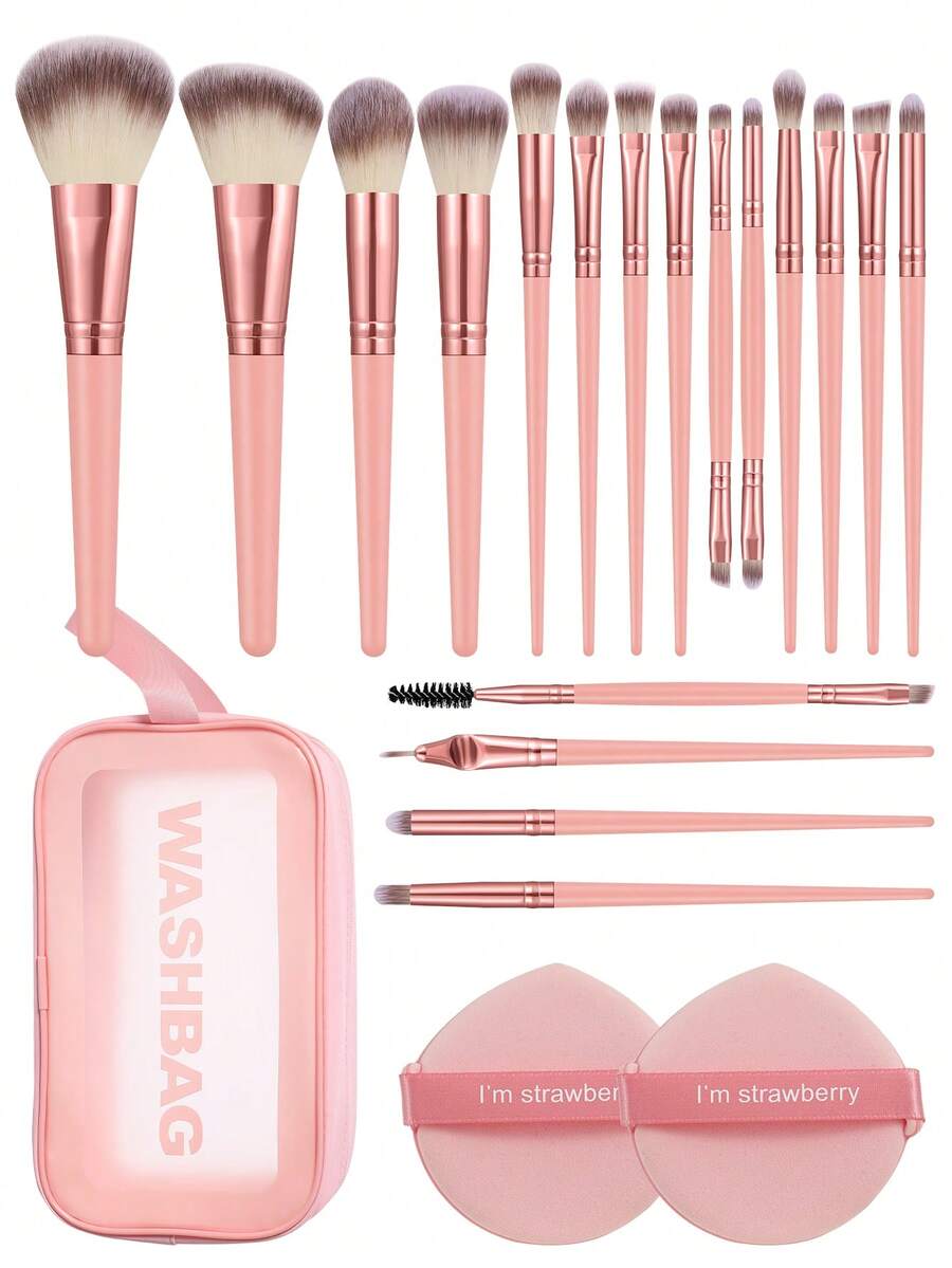 21PCS Makeup Tools Set Including:18PCS Makeup Brush Set+11PCS Multi-Functional Zipper Toiletry And Cosmetic Bag Waterproof+2PCS Circular Powder Puffs,All-In-One & Beginner-Friendly | Travel-Ready & Gift-Ready | Perfect For Newbies/Her - Multicolor - View 1