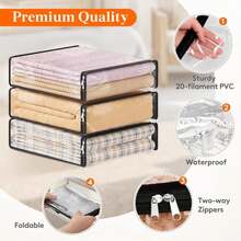 Lifewit 14L Clear Sheet Storage Bags With Zipper 3 Pack, Plastic Sweater Storage Bins For Clothing, Vinyl Foldable Clothes Containers Organizers For Closet, Blankets, Bedding 15.7 X 13.8 X 3.9 Inch - ColorA - 查看 3