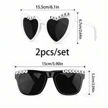 1/2pcs/Set Vintage Style Groom & Bride Heart Shaped Glasses Set - Suitable For Black & White Wedding Party, Bridal Shower Gifts, Couple Photo Props, Romantic Event Essentials - Multicolor - View 19