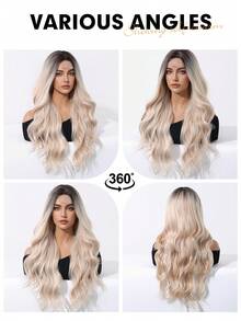 Tóc nối thẳng dài 26 inch, kiểu chữ U, không đường nối, chất liệu tổng hợp, tóc giả kiểu tự nhiên rẽ ngôi giữa màu vàng ombre cho nữ, tóc giả ombre vàng, quà tặng cho bé gái, quà tốt nghiệp/mùa hè, quà tặng sẵn sàng, quà Halloween/Giáng sinh. - Tóc vàng ombre - Xem 10