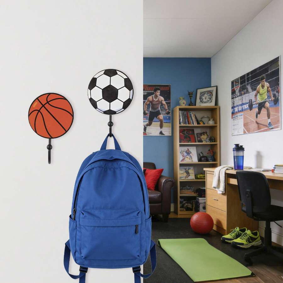 1pc/4pcs Creative Ball-Shaped Hooks, Sturdy Installation, Decorative Hooks Suitable For Entryway, Utility Room, Basketball, Football, Volleyball, Softball Pattern Hooks - مشاهدة 1