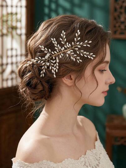 1 pieza Pasador de pelo de perla hecho a mano, diadema de estilo Mori con rama de árbol etérea para novia, decoración de recogido de boda, accesorio de cabello para eventos formales