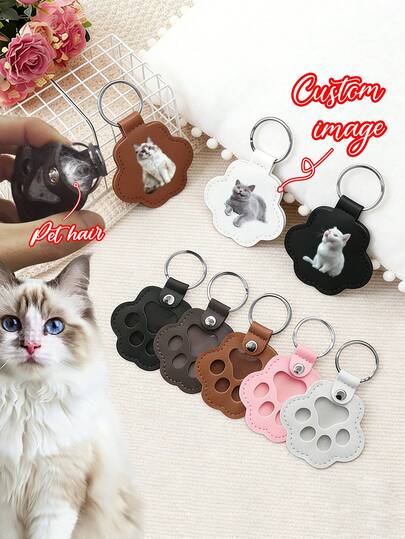 Customized Pet Hair Memorial Keychain, Paw Print Pet Hair Storage Keychain, Personalized Cat/Dog Hair Memorial Keychain, Customized Photo Pet Hair Storage, Memorial Gift For Losing A Beloved Pet, Pet Memorial Keychain, Leather Paw Print Keychain, Customized Pet Figure Keychain